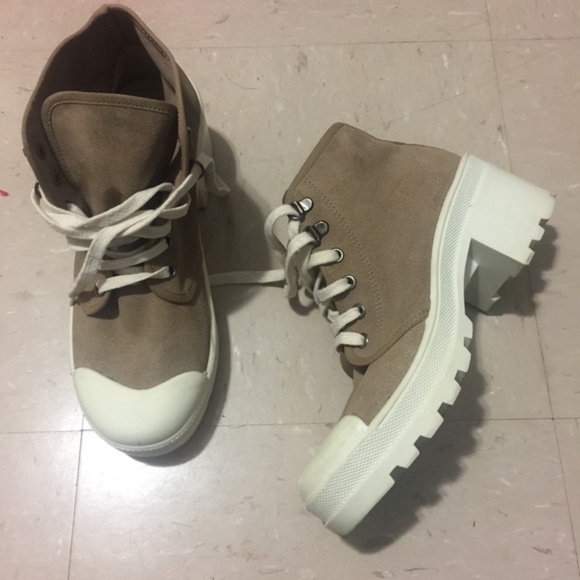 Bershka beige fabric track platform ankle boots - Picture 3 of 5